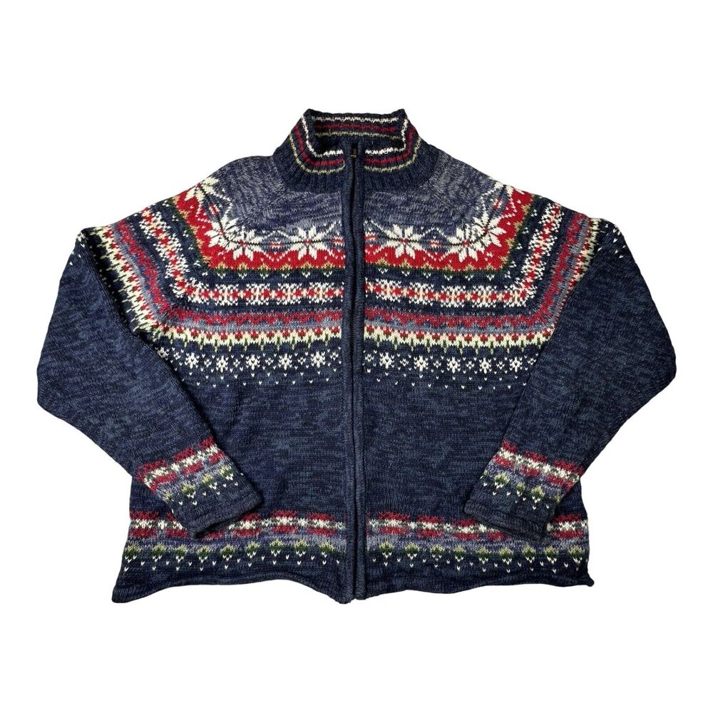 Shaver Lake Cardigan Sweater Women's PL Blue Fair Isle Full Zip Long Sleeves
